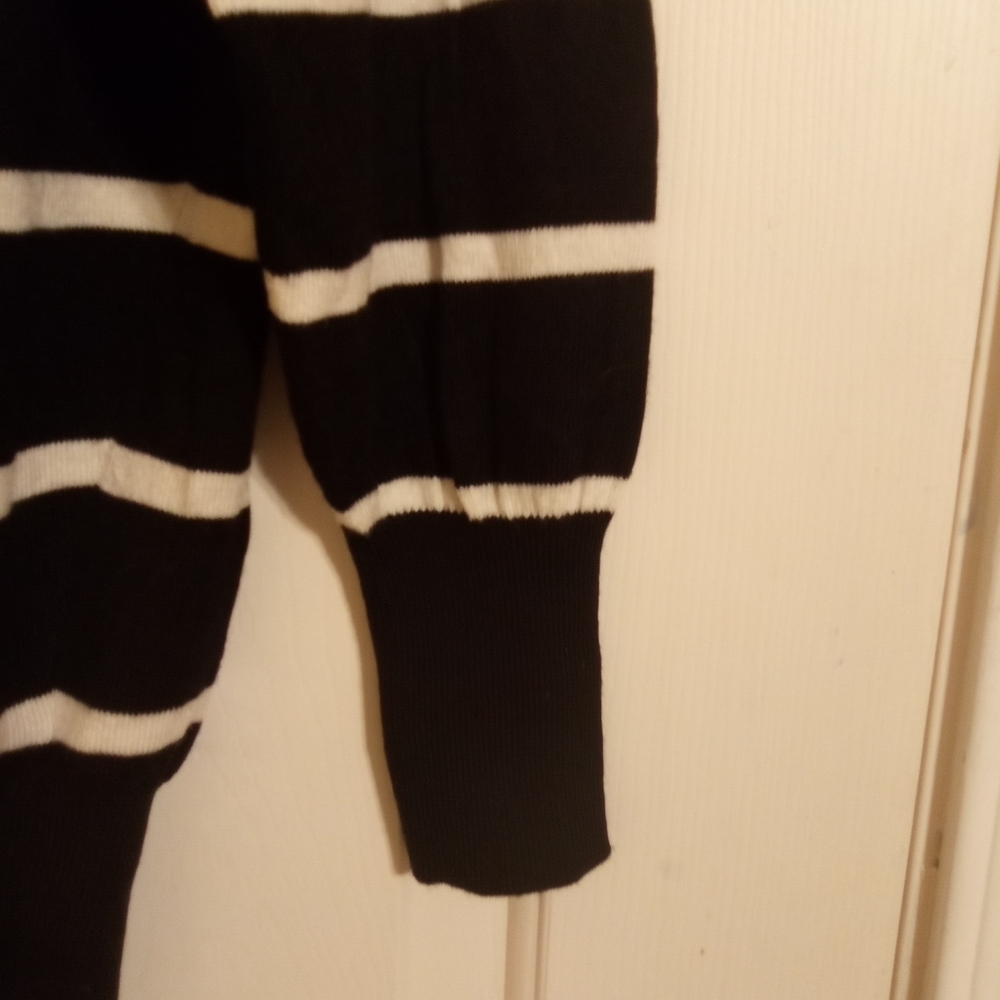 Preppy Black Sweater With White Stripes Size Medium By Talbots - Picture 2 of 4
